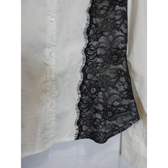 Women's 7th Avenue Design Studio LS White Button-up Shirt Black Lace Accent Sz M - Picture 6 of 7